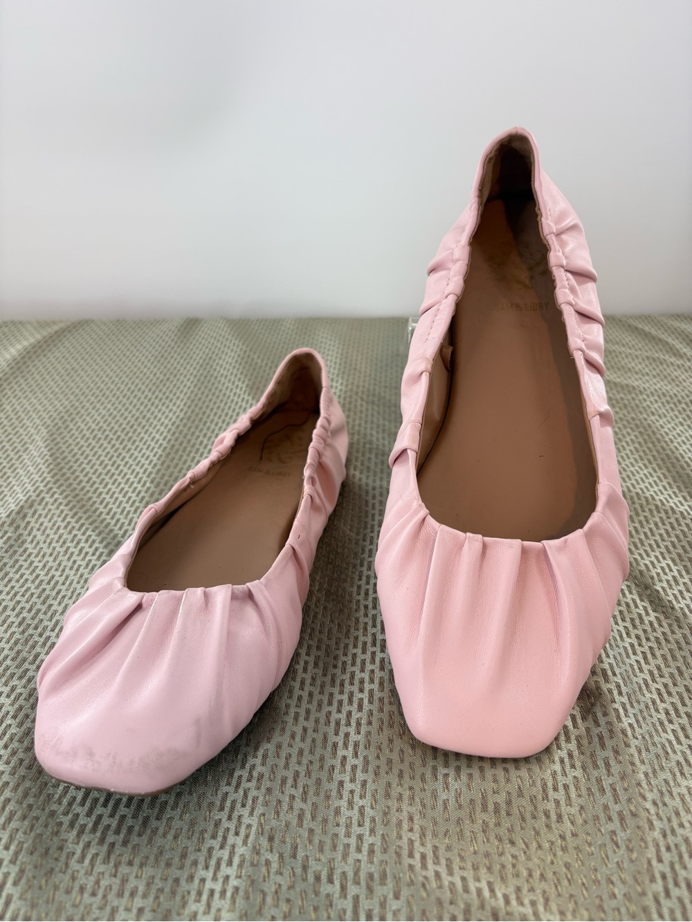 Sam & Libby Britt Pink Pleated Square Toe Ruched Ballet Flats Women’s Size 10